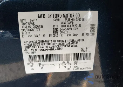 2017 Lincoln Mkx Reserve z USA, uszkodzony, nr VIN 2LMPJ6LP9HBL44895